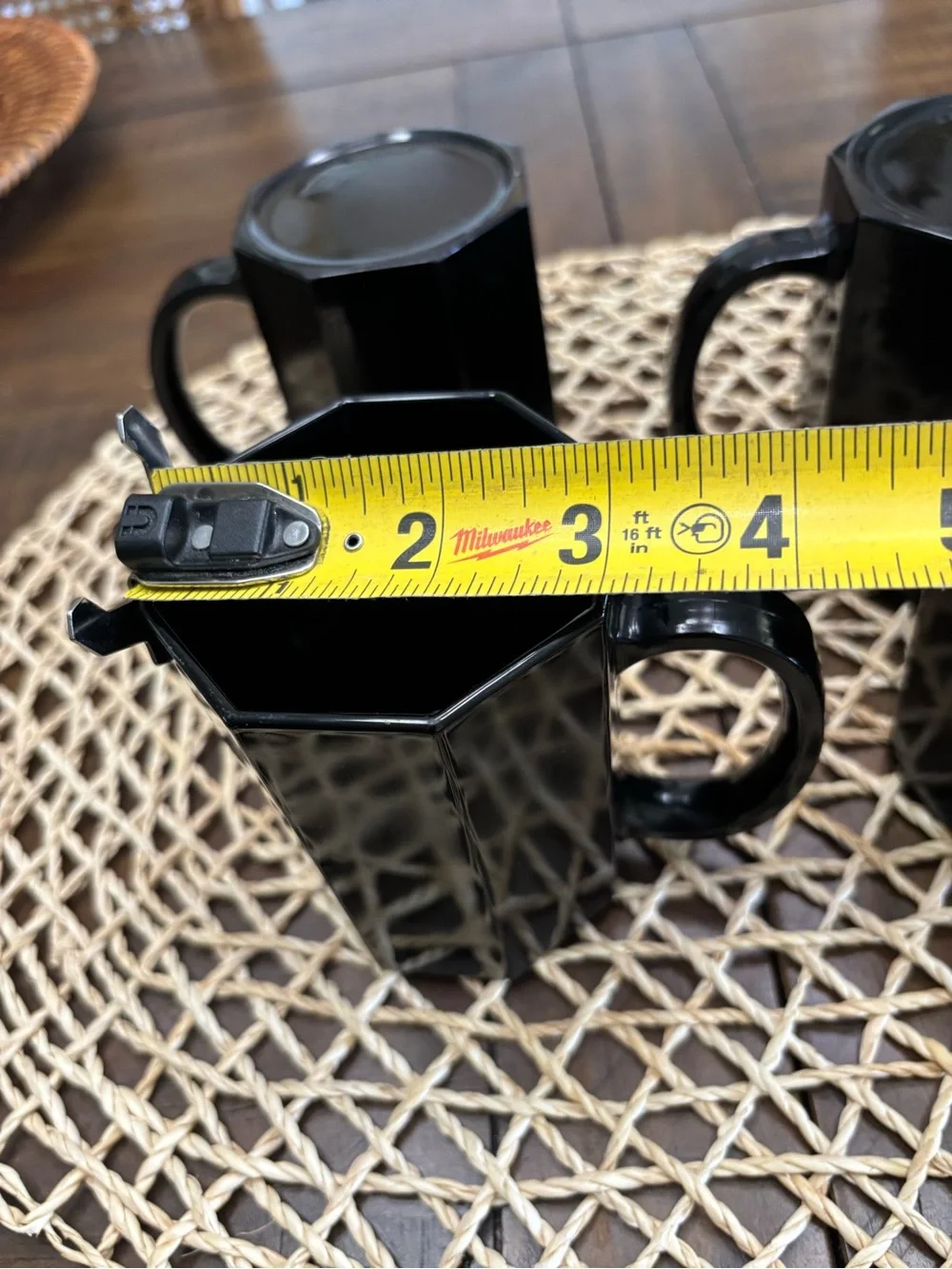 Four Mcm vintage retro black octagonal France mugs